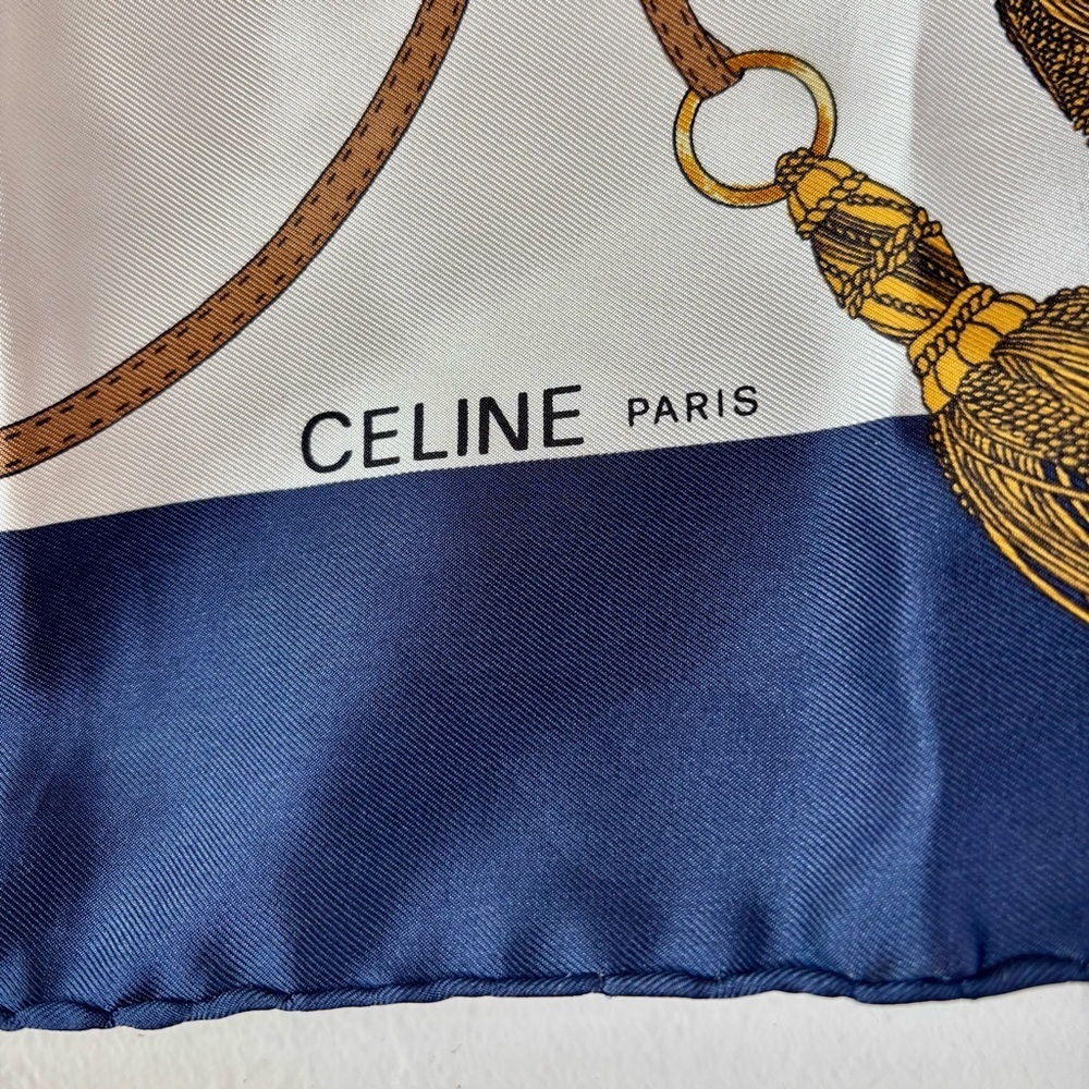 CELINE PARIS Navy and Gold Silk Equestrian Scarf - Picture 5 of 16